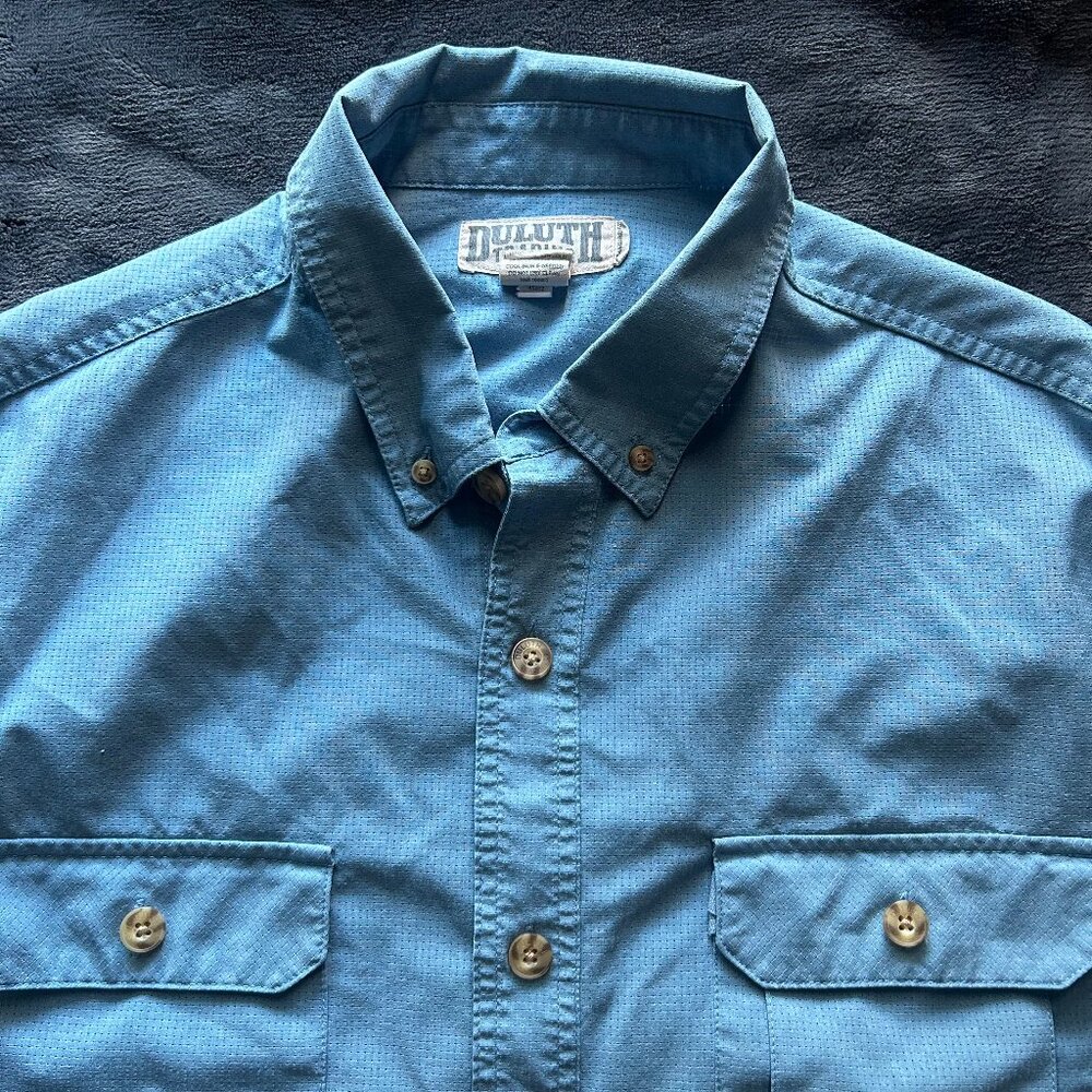 Duluth Trading Co Short Sleeve Button Shirt XL Blue